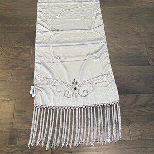 Sue Wong SILK Scarf Shawl Runner Large Big Hand Beaded Platinum Silver Grey 2A